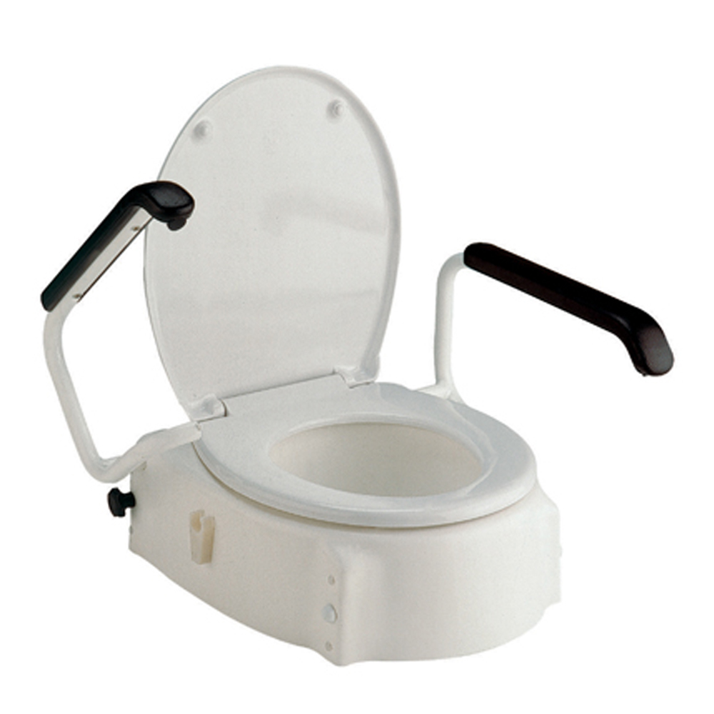 Aquatec Elongated Toilet Seat Raiser with Lid and Armrests